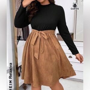 Two tone belted a line dress